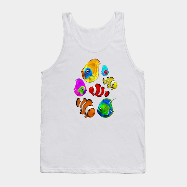 Tropical Colorful Fish Pattern Tank Top by BluedarkArt